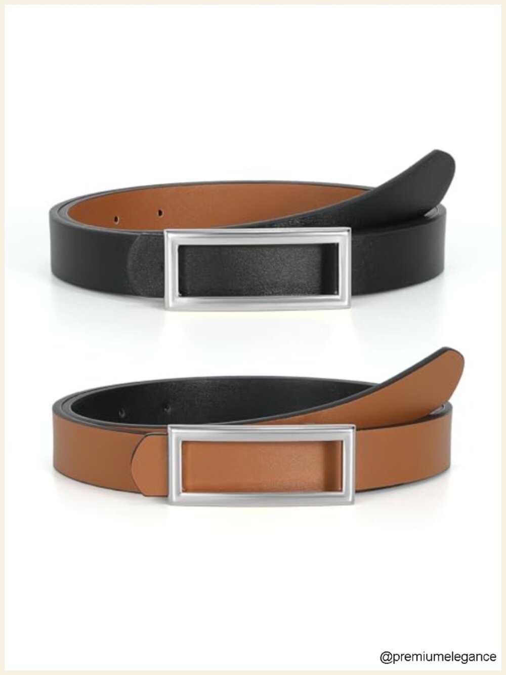 Reversible Faux Leather Belt with Rectangle Gold Buckle, 0.9" Width